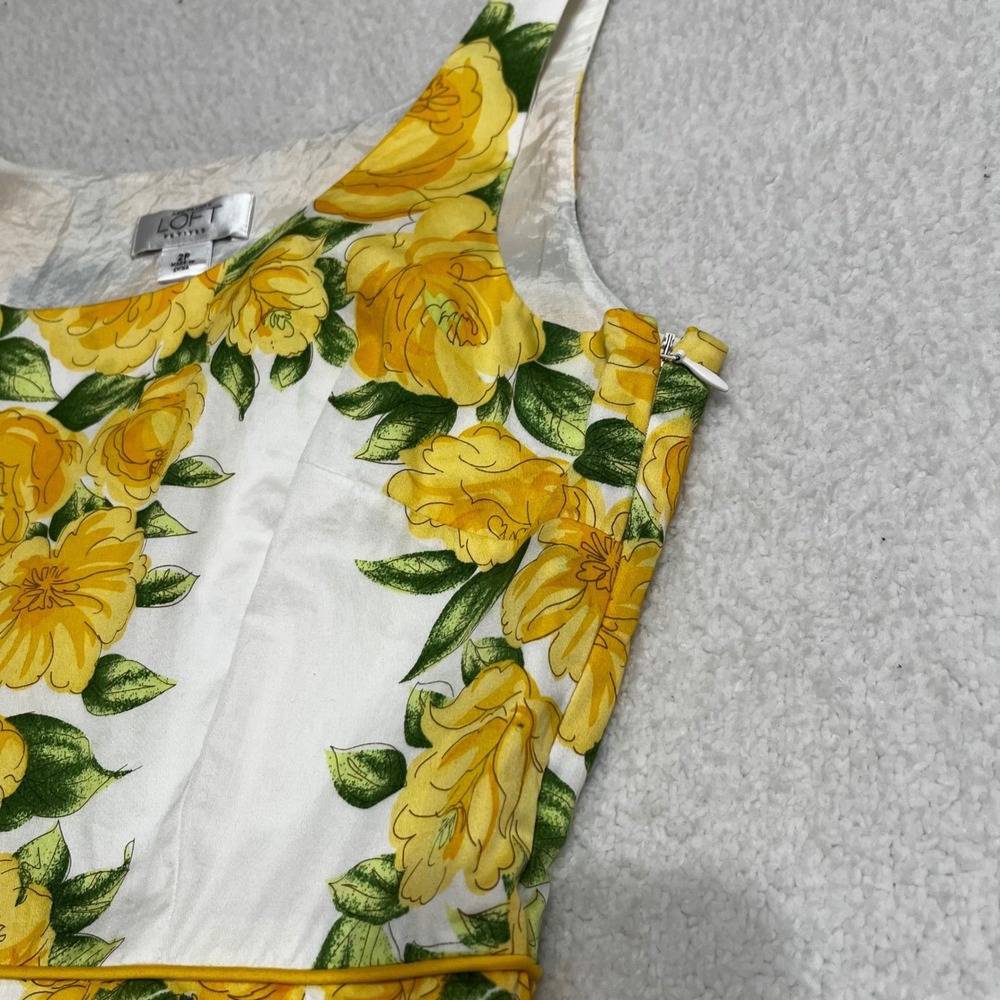 Ann Taylor LOFT Petites Yellow Floral Rose Fit Flare Dress Cotton 2P 126812 - Picture 4 of 9